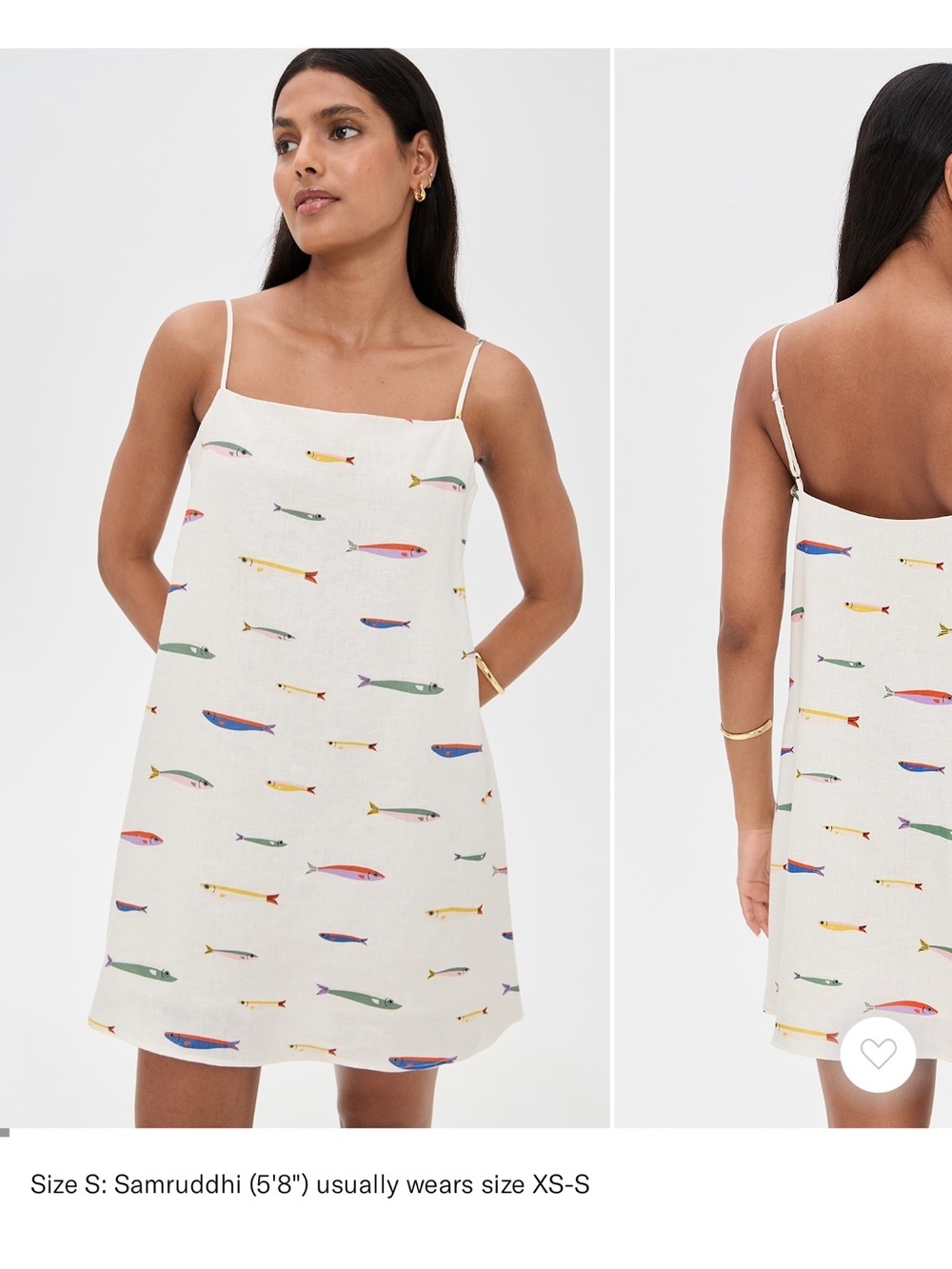 STAUD Cream Slip Dress with Multicolor Fish Print